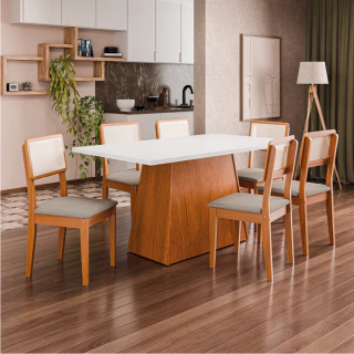 Conjunto Sala de Jantar Mesa 1,60m Trento 6 Cadeiras Santiago Dobuê