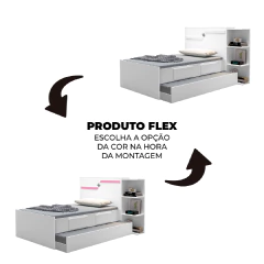 Cama Solteiro Cabeceira Baú com cama auxiliar 0,88m 2 Gavetas Hortencia Branco / Branco Lilás Flex — foto 2