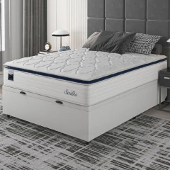 Cama Box Baú Casal Colchão Molas Ensacadas Com Pillow Sevilha 138x188x74cm Branco/Cinza Hellen — foto 2