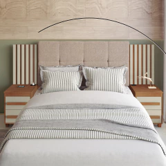 Cabeceira Casal Extensível com 2 Mesas de Apoio Ripado e Estofado Cinamomo/Off White Suíça RV Móveis — foto 2