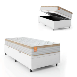 Cama Box Baú Colchão Solteiro Molas Ensacadas Real 88x188x68cm Inducol