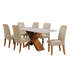 Conjunto de Mesa Sala de Jantar Tampo com Vidro 1,80m 6 Cadeiras Grécia Dobuê — foto 1