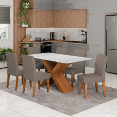 Conjunto de Mesa Sala de Jantar Tampo com Vidro 1,60m Grécia 6 Cadeiras Trieste Dobuê — foto 2