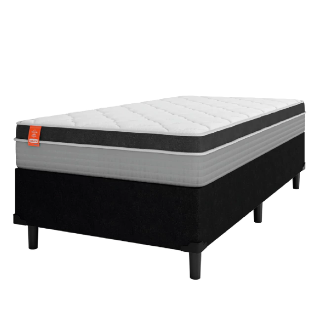 Cama Box Solteiro Colchão Molas Ensacadas Real 88x188x65cm Preto / Cinza