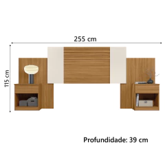Cabeceira Para Cama Box Casal Queen 1,40m/1,60m Com Mesa De Cabeceira Freijó/Off White/Cinza Flex Ar — foto 3