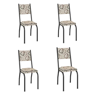 Conjunto Com 4 Cadeiras Tubular Diana Preto Fosco Assento Cedro Artefamol