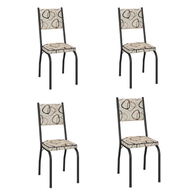 Conjunto Com 4 Cadeiras Tubular Diana Preto Fosco Assento Cedro Artefamol