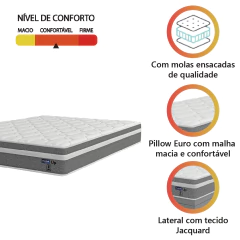 Colchão Casal Molas Ensacadas Euro In Up 138x188x26cm Cinza / Branco Probel — foto 3