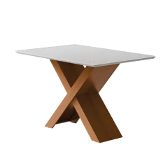 Mesa Sala de Jantar Tampo Com Vidro 1,36m Grécia Madeirado/Off White Dobuê — foto 1