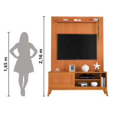 Rack Bancada Aruba Com Painel Para TV Até 55 Polegadas 1,35m Egeo Cedro Ripado Impressão 3D EDN — foto 5