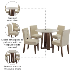 Conjunto de Mesa Sala de Jantar 4 cadeiras Redonda 1,03m Athenas Cedro/Areia — foto 5