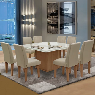 Conjunto Mesa Cedro Off Tampo Giratório 8 Cadeiras Amsterdã