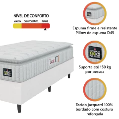 Cama Box Solteiro Colchão Espuma D45 Lazio Pillow Top 88x188x62cm Hellen — foto 5