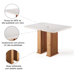 Mesa Sala de Jantar Tampo com Vidro Mond 1,20m Madeirado/Off White Viero — foto 3