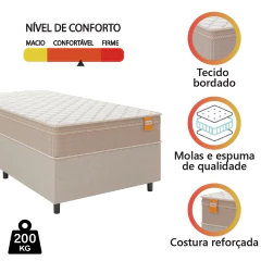 Cama Box Solteiro Colchão Molas Qatar 88x188x60cm Bege/Branco Inducol-Suporta Até 200 Kg Por Pessoa — foto 5
