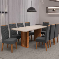 Conjunto de Mesa Sala de Jantar Tampo com Vidro Mond 2m 8 Cadeiras Bele Veludo Viero — foto 9