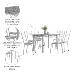 Conjunto De Mesa Sala de Jantar Leia Com 6 Cadeiras Tubular Granito 1,40m Artefamol — foto 11