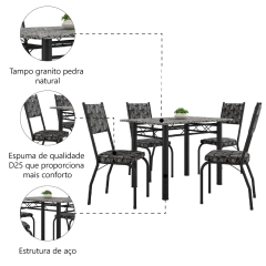 Conjunto Sala De Jantar Mesa Tampo Granito 1,20m Com 4 Cadeiras Diana Artefamol — foto 5