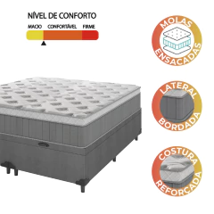 Cama Box Baú Casal Queen Colchão Molas Ensacadas Ômega 158x198x73cm Cinza / Branco Hellen — foto 6