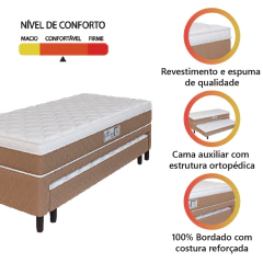Cama Box Solteiro Com Cama Auxiliar Conjugada Espuma D28 Aspen 88x188x53cm Marrom / Branco Hellen — foto 4