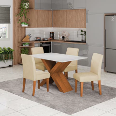 Conjunto de Mesa Sala de Jantar Tampo com Vidro 1,36m Grécia 4 Cadeiras Trieste Dobuê — foto 8