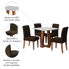 Conjunto Sala de Jantar Mesa Athenas Quadrada 0,90m 4 Cadeiras Trieste Dobuê — foto 5