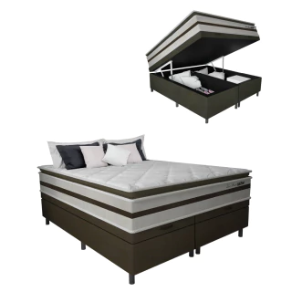 Cama Box Baú Colchão Queen Molas Ensacadas Gran Luxo 158x198x80cm Hellen