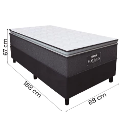 Cama Box Solteiro Colchão Molas Ensacadas Pillow Top Maximus 88x188x67cm Cinza / Preto Gazin — foto 3