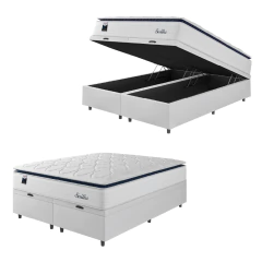 Cama Box Baú Casal Queen Colchão Molas Ensacadas Com Pillow Sevilha 158x198x74cm Hellen — foto 1