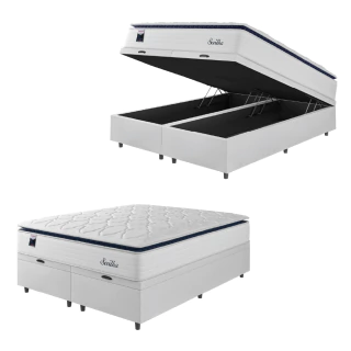 Cama Box Baú Casal Queen Colchão Molas Ensacadas Com Pillow Sevilha 158x198x74cm Hellen