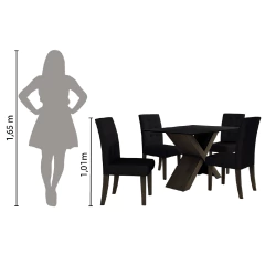 Conjunto Mesa Preto Dubai 1,35m Mdf Com 4 Cadeiras Castanho — foto 6