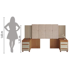 Cabeceira Casal Extensível com 2 Mesas de Apoio Ripado e Estofado Cinamomo/Off White Suíça RV Móveis — foto 5