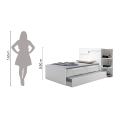 Cama Solteiro Cabeceira Baú com cama auxiliar 0,88m 2 Gavetas Hortencia Branco / Branco Lilás Flex — foto 8
