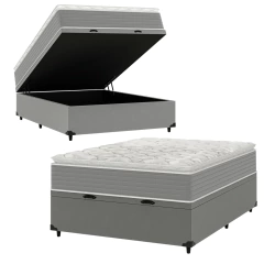 Cama Box Baú Casal Molas Ensacadas Pillow Top 138x188x66cm Martino Cinza Umaflex — foto 1