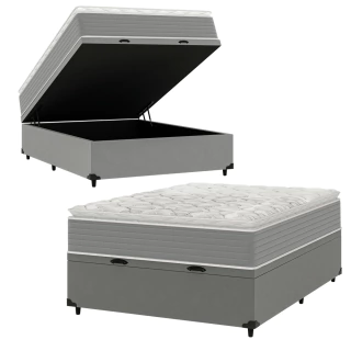 Cama Box Baú Casal Molas Ensacadas Pillow Top 138x188x66cm Martino Cinza Umaflex