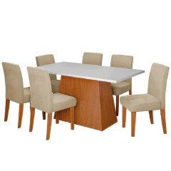 Conjunto Sala de Jantar Mesa 1,60m Trento 6 Cadeiras Trieste Dobuê — foto 1