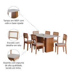 Conjunto de Mesa Sala de Jantar Ripada Tampo com Vidro 1,60m 6 Cadeiras Santiago Dobuê — foto 5