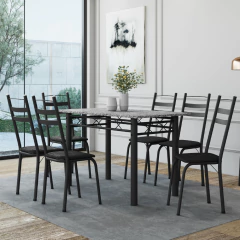 Conjunto De Mesa Sala de Jantar Leia Com 6 Cadeiras Tubular Granito 1,40m Artefamol — foto 2