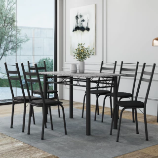 Conjunto De Mesa Sala de Jantar Leia Com 6 Cadeiras Tubular Granito 1,40m Artefamol