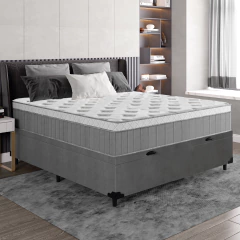 Cama Box Baú Casal Colchão Molas Ensacadas Ômega 138x188x73cm Cinza / Branco Hellen - Suporta até 11 — foto 3