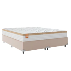 Cama Box Casal King Colchão Molas Ensacadas Real 193x203x65cm Branco / Bege - Suporta até 130Kg — foto 1