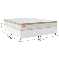 Cama Box Colchão Casal King Molas Ensacadas Real 193x203x65cm Branco / Bege Linho Inducol - Suporta — foto 3