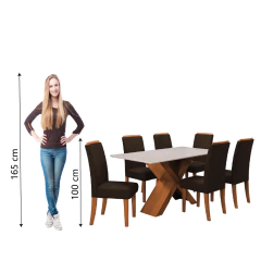 Conjunto de Mesa Sala de Jantar Tampo com Vidro 1,60m 6 Cadeiras Grécia Dobuê — foto 12