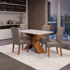 Conjunto de Mesa Sala de Jantar Tampo com Vidro 1,36m 4 Cadeiras Grécia Dobuê — foto 3