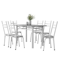 Conjunto De Mesa Sala de Jantar Leia Com 6 Cadeiras Tubular Granito 1,40m Artefamol — foto 7