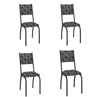 Conjunto Com 4 Cadeiras Tubular Diana Preto Fosco Assento Mosaico Artefamol