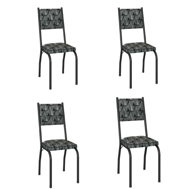 Conjunto Com 4 Cadeiras Tubular Diana Preto Fosco Assento Mosaico Artefamol