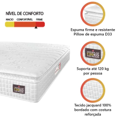 Colchão Casal Espuma D33 Pillow Top Van Gogh 138x188x24cm Branco Hellen-Suporta Até 120 Kg — foto 3