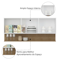 Armário Aéreo de Cozinha 3 Portas com Nicho 1,50m Line Kit's Paraná — foto 11