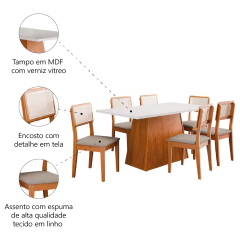 Conjunto Sala de Jantar Mesa 1,60m Trento 6 Cadeiras Santiago Dobuê — foto 5
